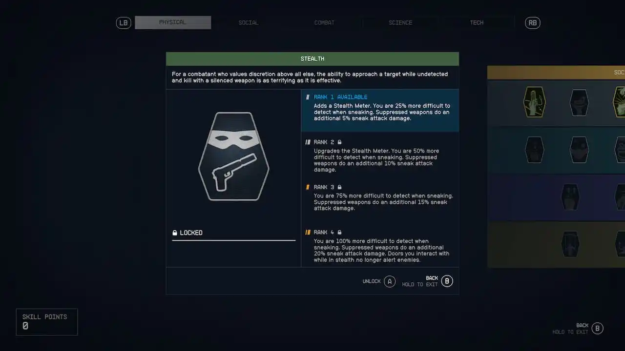 Как быстро прокачать скрытность в Starfield