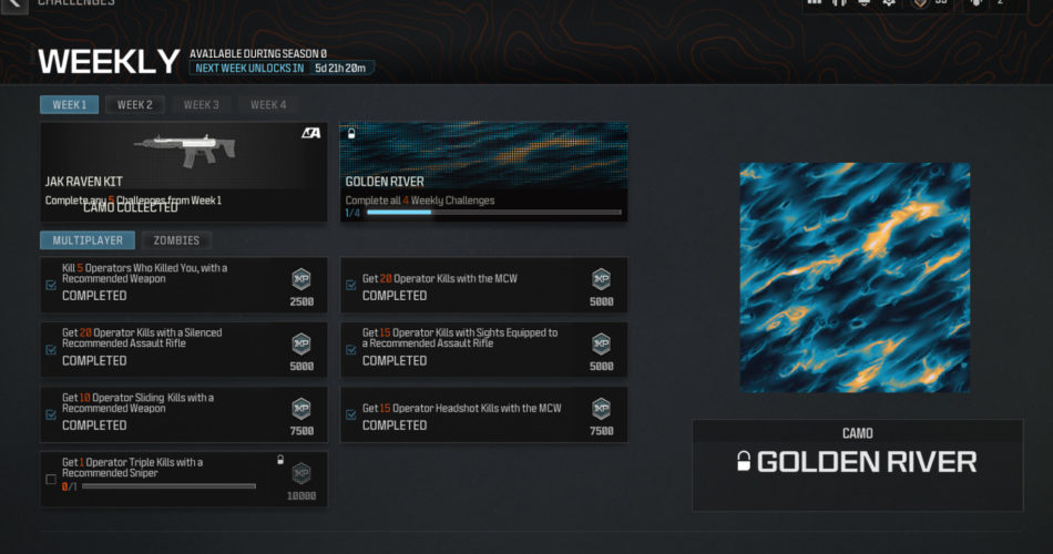 Руководство по камуфляжу MW3 Golden River: список всех еженедельных испытаний