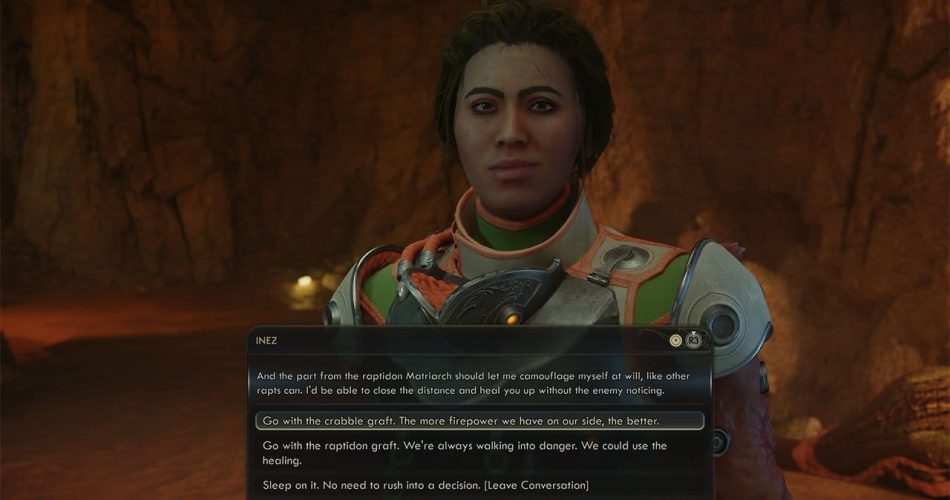 Выберите Крэббла или трансплантат Раптидона для Инес в The Outer Worlds 2